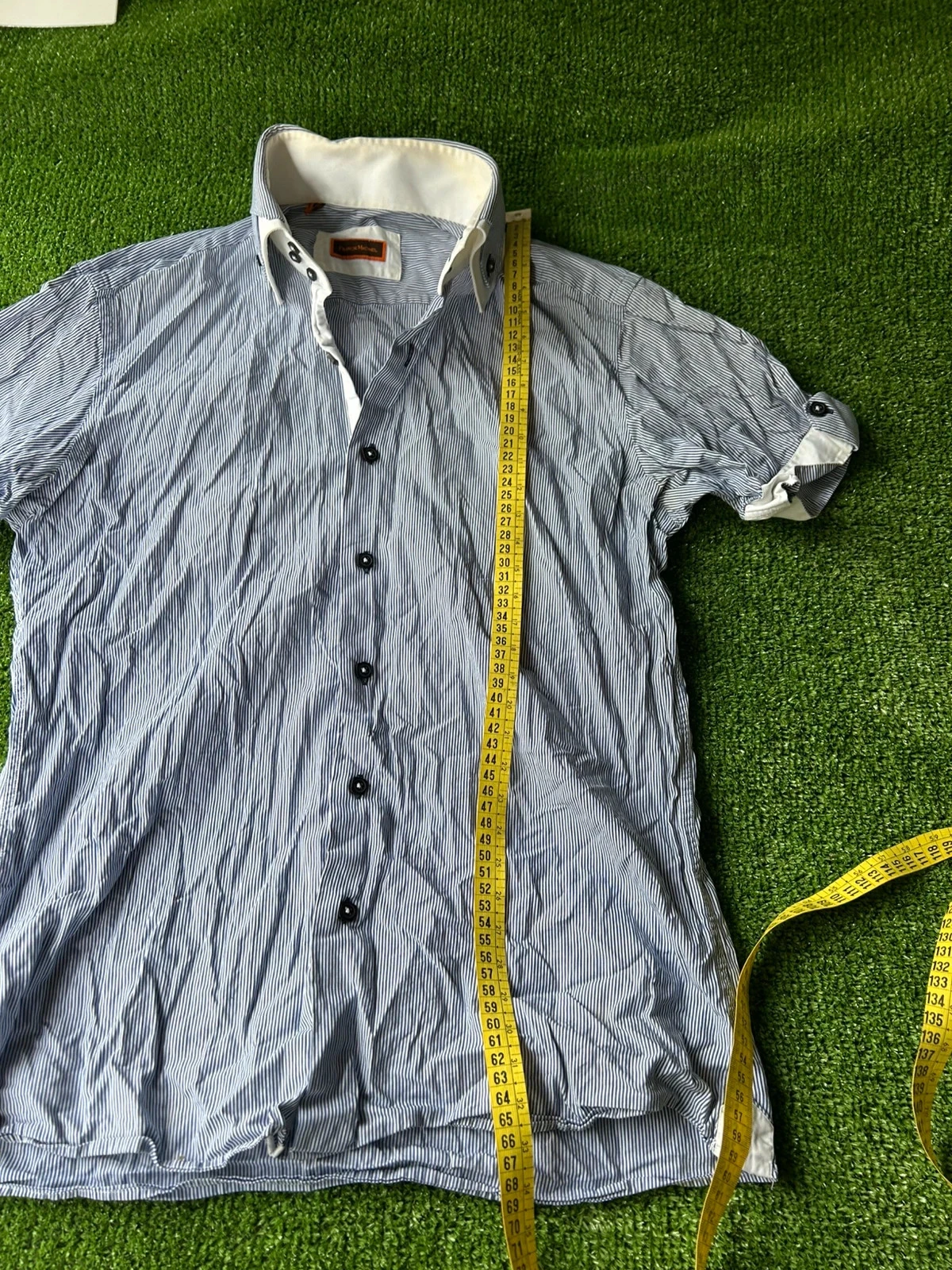 Camisa listrada mangas curtas azul branco franck michel tamanho M – photo 8
